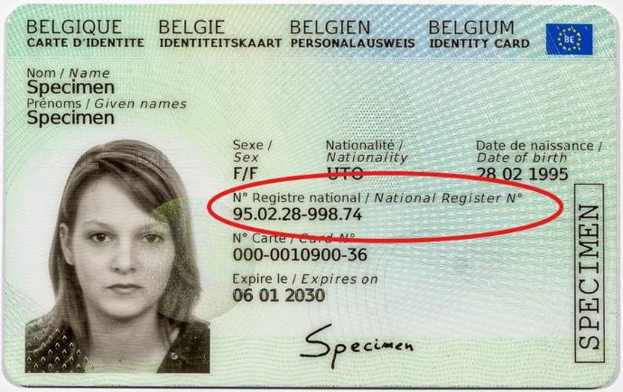 exemple de carte d'identité belge